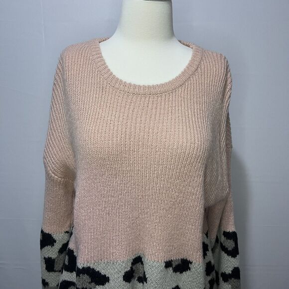 Davi & Dani Animal Print Colorblock Oversized Wool Blend Pink Sweater - Picture 4 of 7